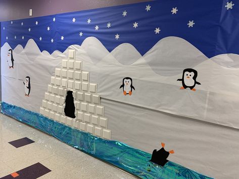 Diy Igloo Decoration, Arctic Decorations Diy, Penguin Door Decorations Classroom, Igloo Decorating Ideas, Igloo Classroom Door, Igloo Door Decorations For School, Winter Wonderland Hallway Decorations, Igloo Decorations, Igloo Craft For Kids