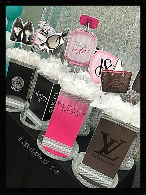 Order Party Centerpieces and Decor Online! Birthday Themes Sweet 16, Centerpiece For Sweet 16, Themes Sweet 16, Versace Party, Chanel Birthday Party, Sweet 16 Centerpieces, Chanel Birthday, Sweet 16 Themes, Chanel Party