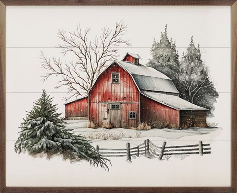 You'll love the Winter Barn With Two Pines Behind at Wayfair - Great Deals on all Décor & Pillows products with Free Shipping on most stuff, even the big stuff. Red Barn Painting, Watercolor Barns, Crown Pictures, Winter Wall Decor, Country Barns, Barn Wood Crafts, Barn Painting, Winter Watercolor, Painted Background