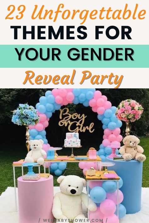 Gender Reveal Ideas Environment Friendly, Small Gender Reveal Themes, Gender Theme Reveal Parties, Animal Gender Reveal Ideas, Gender Reveal Theme For Party, Unique Gender Reveal Party Theme, Simple Gender Reveal Decorations Outdoor, Gender Reveal Decorating Ideas, Unique Gender Reveal Decorations