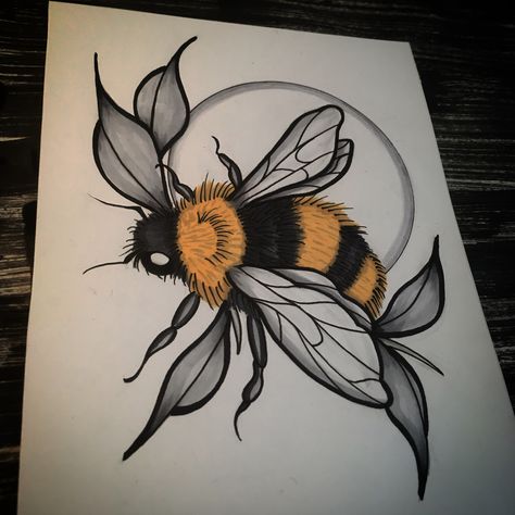 cute bumblebee and leaves neotraditional drawing with copic markers by satanischepferde #draw #drawing #illustration #dark #sketch #sketchbook #neotraditional #black #white #art #creative #artwork #design #tattoo #tattooflash #flashset #copic #copicmarkers #ink #occult #cute #bumblebee #bee #insect #sun #summer Vintage Tattoo Sleeve, Vintage Flower Tattoo, Bumble Bee Tattoo, Tattoo Vintage, Traditional Tattoo Flowers, Bee Drawing, Kunst Tattoos, Bee Tattoo, Tattoo Art Drawings