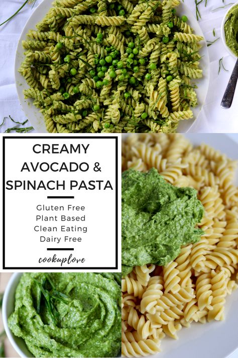 Avocado Spinach Pasta, Dinner Plant Based, Avocado And Spinach, Cooking Lamb, Gluten Free Plant Based, Avocado Pasta, Plant Based Vegan, Dairy Free Dinner, Vegan Entree