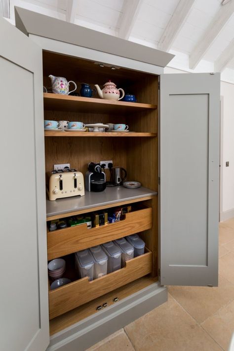 Christopher Howard Coffee Cupboard Organization, Quartz Shelf, Italy Kitchen, Breakfast Station, Timber Kitchen, Kitchen Larder, Larder Cupboard, Bespoke Kitchen Design, Hidden Kitchen