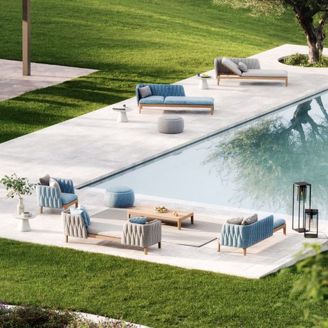 Pool Lounge Area, Modern Outdoor Seating Area, Outdoor Furniture Inspiration, Pool Seating, Kris Kross, Seating Outdoor, Pool Inspiration, Outdoor Living Space Design, Royal Botania