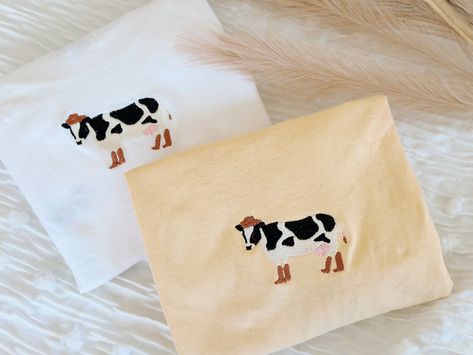 Cow Embroidery Pattern, Embroidered Cow, Cow Embroidery, Cow Meme, Meme Tshirts, Birthday List, Embroidery On Clothes, Custom Sweatshirts, Embroidered Clothes