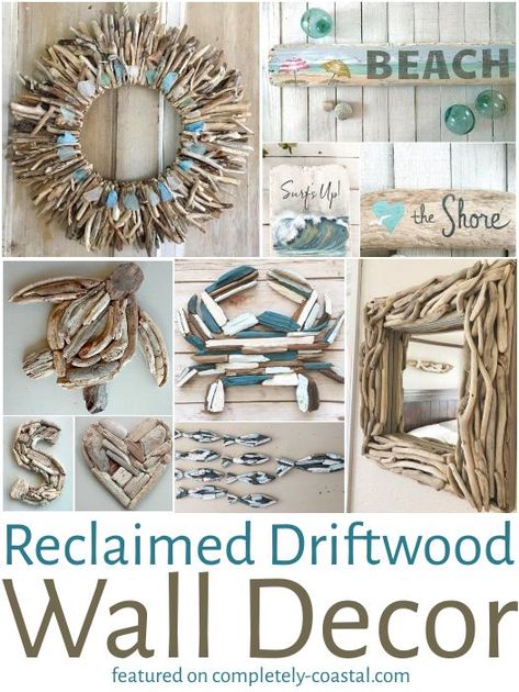 Driftwood Wall Decor, Sea Ideas, Coastal Diy, Sea Life Creatures, Wood Log Crafts, Driftwood Wreath, Driftwood Diy, Painted Driftwood, Driftwood Art Diy