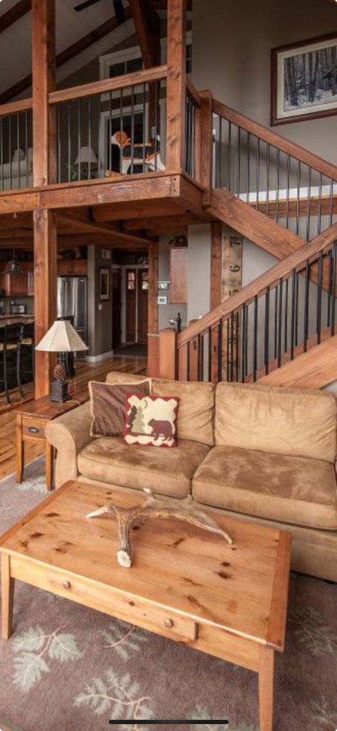 Cabin Stairs To Loft, Stairs To Loft, Loft With Stairs, Cabin Stairs, Cottage Loft, Canada House, Loft Stairs, Building A House, Stairs