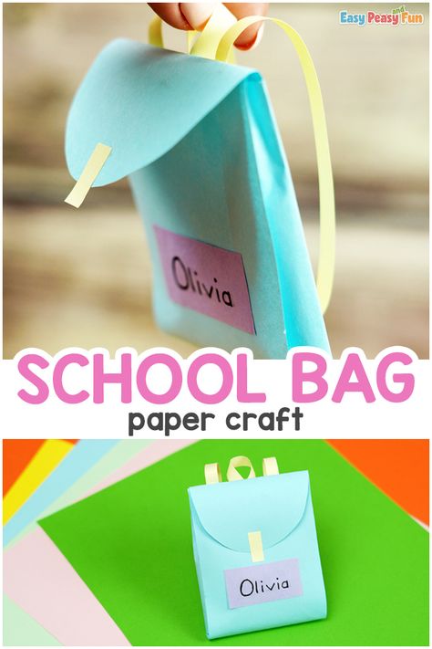 Paper School Bag Craft - Easy Peasy and Fun School Bag Craft, Paper School Bag, Back To School Crafts For Kids, Paper Pumpkin Craft, August Crafts, Backpack Craft, Craft Work For Kids, Turtle Crafts, Diy Preschool