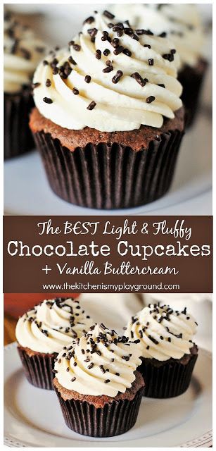 Fluffy Chocolate Cupcakes, Frosting For Chocolate Cupcakes, Frost Cupcakes, Chocolate Cupcake Recipe, Vanilla Desserts, Cupcakes Vanilla, Best Chocolate Cupcakes, Cupcake Recipes Chocolate, Vanilla Buttercream Frosting