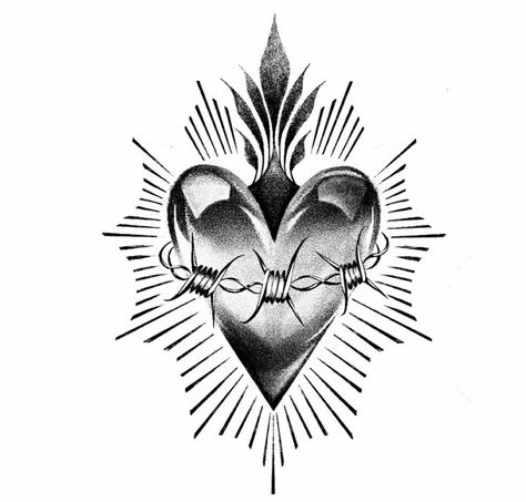 Sacred Heart Tattoo, Word Tattoo Ideas, Tato Flash, Gothic Tattoos, Sacred Heart Tattoos, Word Tattoo, Chicano Tattoos, Greek Tattoos, Traditional Tattoo Art