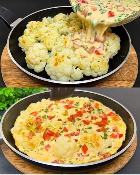 Cauliflower And Egg Recipes, Breakfast With Cauliflower, Cauliflower And Eggs, Fresh Cauliflower Recipes, Califlower Recipes Dinner Healthy, Cauliflower Breakfast Casserole, Cauliflower Quiche, Pan Fried Cauliflower, Cauliflower Breakfast