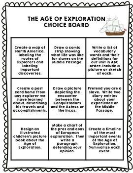 Age of Exploration Differentiated Choice Board - Set of 2 History Topics, Age Of Exploration, 7th Grade Social Studies, Social Studies Education, Middle School History, High School Social Studies, 4th Grade Social Studies, 13 Colonies, 6th Grade Social Studies