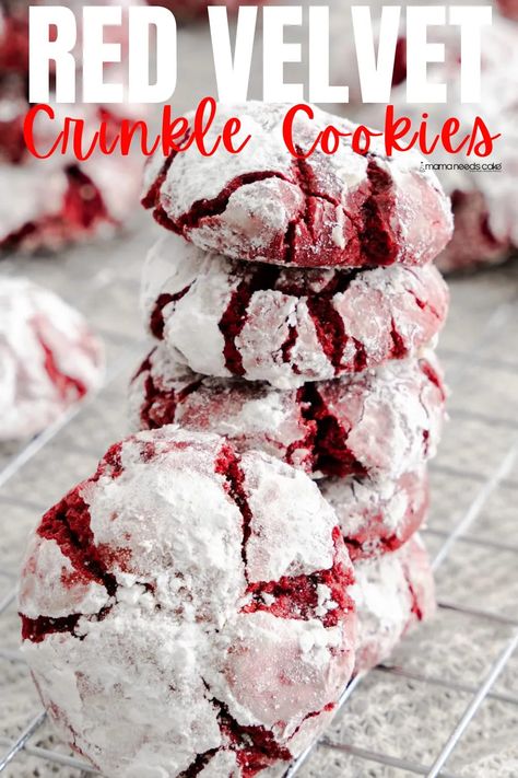 Red Velvet Crinkle Cookies have a deliciously fudgy texture that is soft and chewy. These cookies are made from scratch and perfect for your Holiday cookie platter including Valentine's Day and Christmas. #valentinesday #crinklecookies #redvelvet #cookies #christmascookies #treats Red Velvet Crinkles, Red Velvet Crinkle Cookies, Crinkle Cookies Recipe, Velvet Cookies, Cookie Sandwich, Chocolate Crinkle Cookies, Red Velvet Cookies, Chocolate Crinkles, Holiday Cookie Recipes