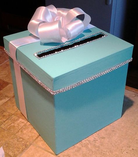 Baby Shower Card Box, Advice Box, Diy Card Box, Tiffany Birthday, Tiffany Baby Showers, Tiffany Theme, Sweet 16 Themes, Tiffany Party, Idee Babyshower