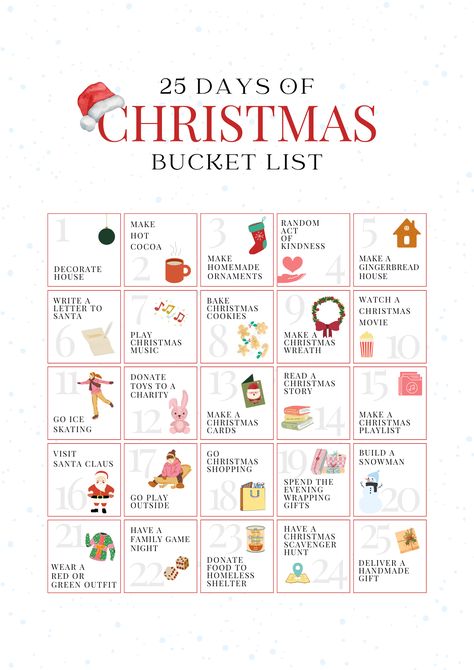 Christmas Bucket List Printable - Ultimate Free Holiday Fun — xoxoerinsmith.com Christmas Worksheets For Kids, Free Christmas Printables For Kids, Christmas Bucket List Printable, Christmas Coloring Pages Free Printable, Coloring Sheets Christmas, Games For Kids Christmas, Christmas Printables For Kids, Christmas Coloring Pages Free, Gift Exchange Dice