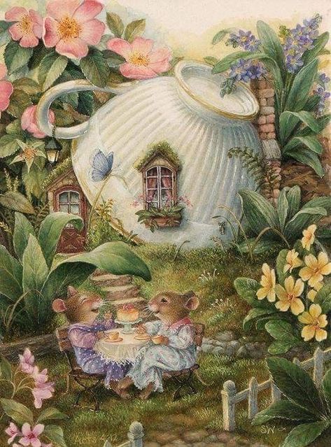 Rabbit Houses, Susan Wheeler, 동화 삽화, Storybook Art, Garden Illustration, Art Mignon, Mushroom House, Bunny Art, Fairytale Art