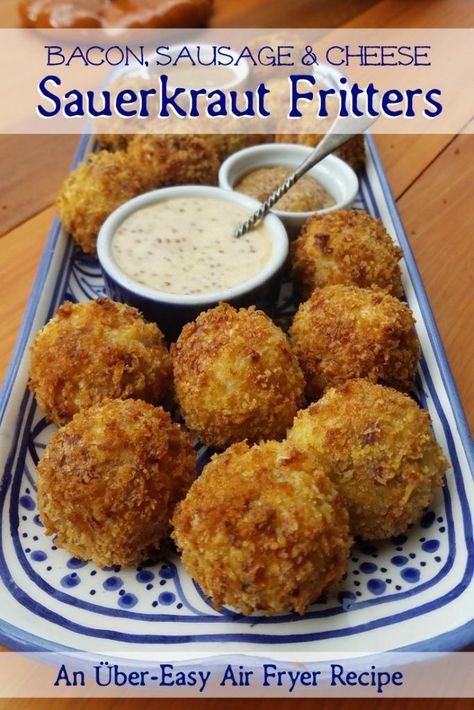 Sauerkraut Fritters, Easy Airfryer, Aebleskiver Recipe, German Appetizers, Easy Apple Strudel, Airfryer Recipe, Small Bites Appetizers, German Foods, Sauerkraut Recipes