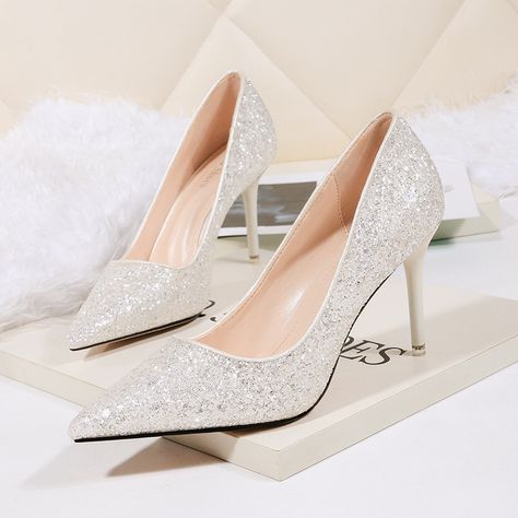 Prom Shoes Closed Toe, White Prom Shoes, Prom Shoes White, High Heels Prom, Prom Shoes High Heels, Bling Wedding Shoes, High Heels For Prom, Gold Wedding Shoes, Heels Prom