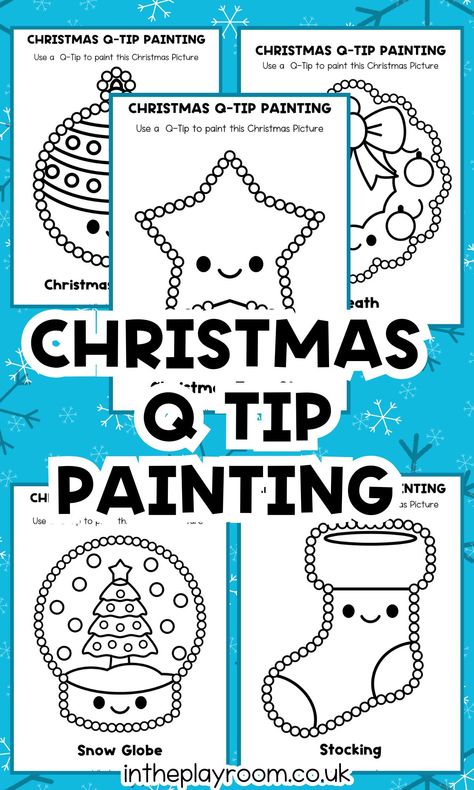 Free Printable Q Tip Painting Templates For Christmas - In The Playroom Christmas Crafts First Grade Classroom, Christmas Homeschool Activities Free Printable, Christmas Toddler Printables, Christmas Theme Crafts For Toddlers, Enrichment Activities Preschool, December Crafts For Elementary Kids, Free December Preschool Printables, Christmas Busy Book Free Printables, Holiday Math Activities Preschool