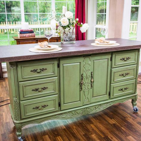 dresserisland kitchen Dresser Kitchen Island, Diy Kitchen Island, Diy Dresser, Kitchen Island Design, Trendy Kitchen, Kitchen Redo, Refurbished Furniture, Flipping Furniture, Redo Furniture