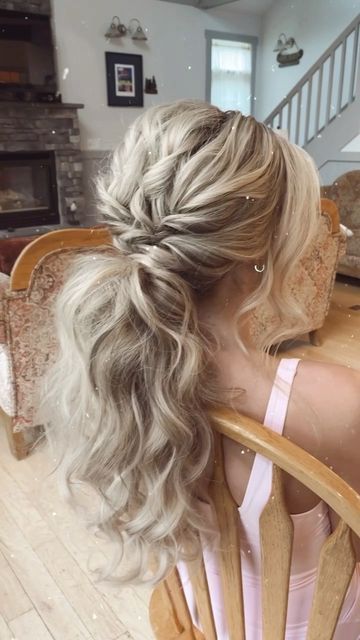 Bridesmaid Hair Extensions, Wedding Ponytails For Long Hair, Wedding Hairstyles To Show Back Of Dress, Bridal Hairstyles With Extensions, Bridesmaid Hairstyles Extensions, Ponytail Bridal Hairstyles, Clip In Extension Hairstyles Half Up, Prom Hairstyles With Clip In Extensions, Wedding Hairstyles For Long Hair With Bangs