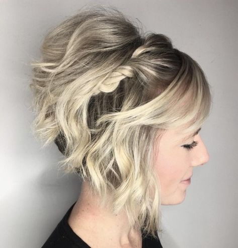 Inverted Bob Formal Hairstyles, Updo For Stacked Bob, Angled Bob Updo, Inverted Bob Styling Ideas, Inverted Bob Updo Wedding, Stacked Bob Updo, Short Bob Wedding Styles, Stacked Bob Wedding Hairstyles, How To Style An Inverted Bob