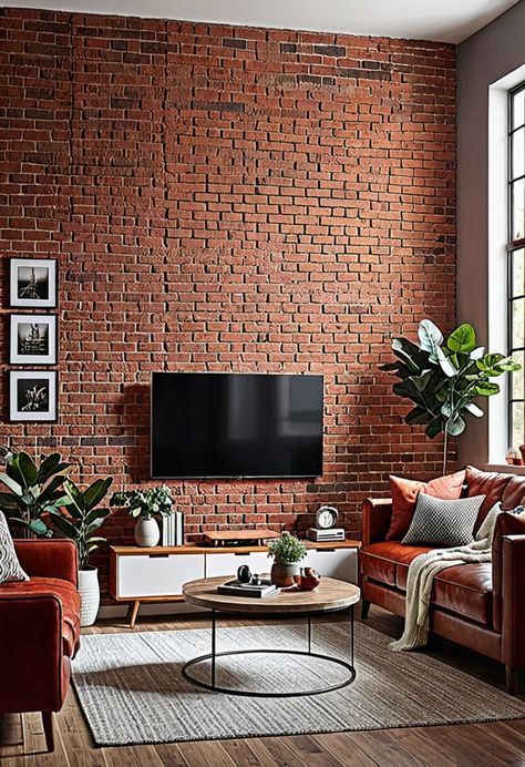 21 Brick Accent Walls Ideas for Your Home » HomeDecorFull Living Room Brick Wall Ideas, Living Room Brick Wall, Room Brick Wall, Brick Wall Design Ideas, Brick Wall Apartment, Accent Walls Ideas, Brick Wall Ideas, Brick Wall Living Room, Brick Accent Walls