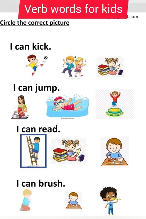 Action verbs define what a human, animal, object, or natural force can do. Action verbs include words like run and jump. #verbwords #kids #preschool Primary Worksheets, Verbs For Kids, Conversation For Kids, Teaching Kids To Read, English Conversation For Kids, Esl Preschool, Rhyming Words Worksheets, Speech Therapy Worksheets, Phonics Reading Passages