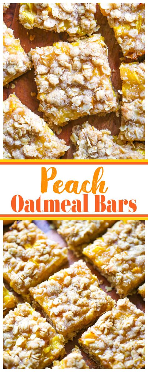 Peach Zucchini Bread, Rhubarb Oatmeal Bars, Oatmeal Crumble Bars, Peach Crumble Bars, Rhubarb Oatmeal, Peach Oatmeal, Oatmeal Crumble, Oatmeal Bars Recipes, Breakfast To Go