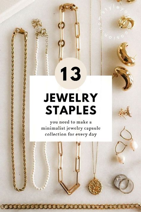 Looking to create a chic and minimal jewelry capsule collection? My guide to a minimalist jewelry capsule wardrobe has you covered! Find the best staple jewelry pieces, basic jewelry essentials, and dream jewelry in gold and silver that will elevate any chic outfit. Classic jewelry essentials Jewelry Capsule Wardrobe, Classic Jewelry Essentials, Marketing Jewelry, Jewelry Capsule, Staple Jewelry, Capsule Wardrobe Jewelry, Minimalist Wardrobe Essentials, Office Jewelry, Outfit Classic