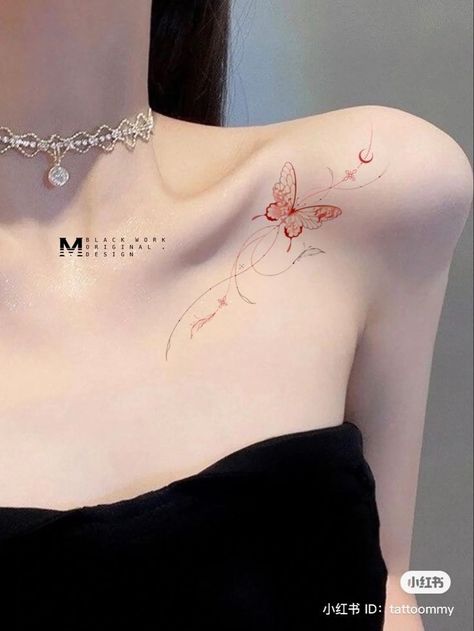 Small Shoulder Tattoos, Dragon Tattoo For Women, Pretty Hand Tattoos, Small Pretty Tattoos, Red Ink Tattoos, Tatuaje A Color, Shoulder Tattoos For Women, Subtle Tattoos, Elegant Tattoos