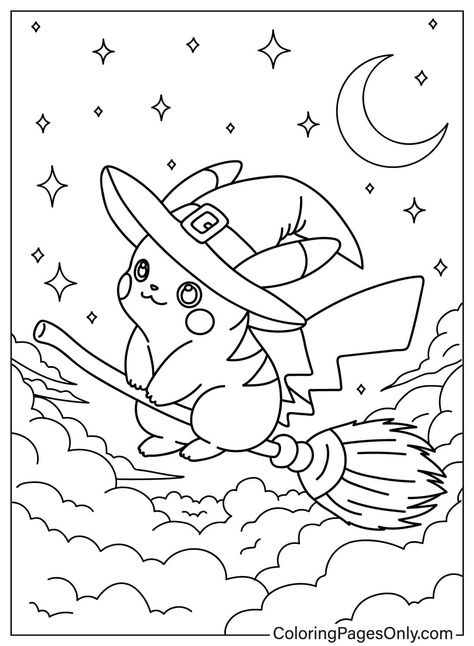 Halloween Witch Coloring Pages, Pikachu Halloween, Cute Halloween Coloring Pages, Pikachu Coloring Page, Pokemon Halloween, Witch Coloring Pages, Pumpkin Coloring Pages, Pokemon Coloring Pages, Fall Coloring Pages