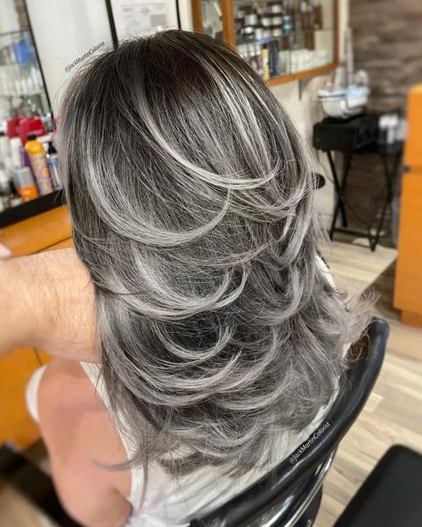 Dark Hair With Lowlights, Silver Balayage, Gray Hair Coverage, Pepper Hair, Jack Martin, Shades Of Silver, Grey Hair Transformation, Salt And Pepper Hair, Gorgeous Gray Hair