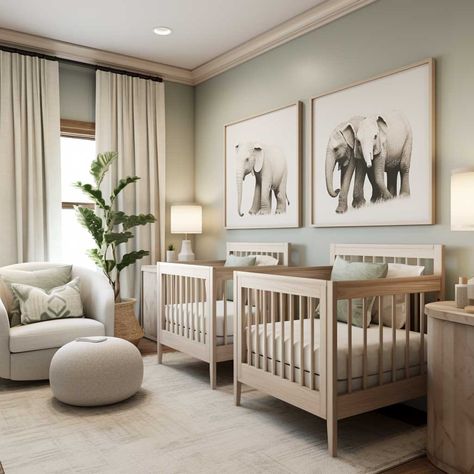 Balancing Individuality in Twin Nursery Room Designs • 333+ Images • [ArtFacade] Twin Neutral Nursery Ideas, Twin Safari Nursery, Nursery Room Inspiration Twins, Neutral Gender Nursery Room Ideas, Twins Nursery Room Gender Neutral, Nursery Room For Twins, Small Nursery Twins, Twin Neutral Nursery, Double Crib Nursery