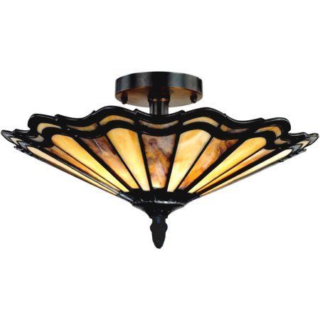 Chloe Lighting Heidi Tiffany-Style 2-Light Semi-Flush Ceiling Fixture with 16 inch Shade, Orange Tiffany Style Ceiling Lights, Semi-flush Mount Lights, Tiffany Style Lighting, Flush Mount Lights, Semi Flush Lighting, Semi Flush Ceiling Lights, Tiffany Style, Light Bulb Types, Flush Ceiling Lights