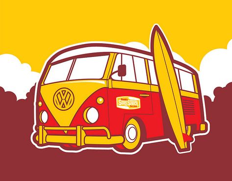 Van Illustration, Bus Illustration, Retro Bus, T1 Bus, Vw Art, Hippie Bus, Combi Volkswagen, Volkswagen Camper, Graphic Book