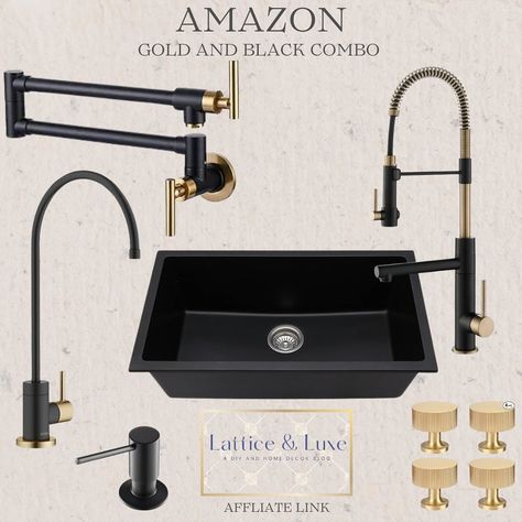 If matte black OR gold and black sinks, faucets, and hardware are your vibe, comment ‘HARDWARE’ and I’ll DM you the link to these upgrades. #MatteBlack #BlackHardware #MatteBlackFaucet #MatteBlackSink #BlackBathroom #BlackKitchen #GoldAndBlack #GoldFaucet #BlackFaucet #GoldAndBlackFaucet #ModernHardware #KitchenGoals #BathroomGoals #StylishHardware #DesignInspo #HomeDecor #LuxuryHardware #ElegantDesign #ChicHardware #MatteBlackDesign #BlackFixtures #GoldFixtures #InteriorDesign #KitchenInspi... Gold Faucet Bathroom, Modern Tuscan, Gold Kitchen Faucet, Matte Black Faucet, Gold Faucet, Black Faucet, Black Sink, Gold Fixtures, Modern Hardware