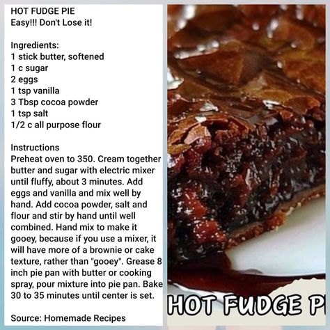 Hot Fudge Pie Hot Fudge Pie, Chocolate Fudge Pie, Easy Chocolate Fudge, Favorite Pie Recipes, Fudge Pie, Brownies Cookies, Favorite Pie, Chocolate Pies, Christmas Things