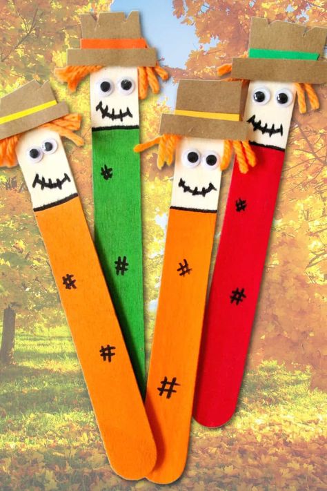 Jumbo Craft Stick Scarecrow Craft Scarecrow Popsicle Stick Craft, Pencil Crafts, Scarecrow Crafts, Popsicle Stick Crafts, Thanksgiving Christmas, Winter Diy, Popsicle Sticks, Craft Stick Crafts, Scarecrow