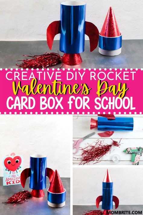 Rocket Valentine, Space Themed Valentines, Mess Free Painting, Valentine Card Box, Diy Rocket, Toddler Parenting, Kids Activities At Home, Blue Wrapping Paper, Diy Valentines Cards