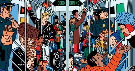 I Still Kind of Love the New York Subway New York Subway Illustration, New York Illustration Art, New York Times Illustration, Subway Illustration, New York Cartoon, Subway Drawing, People On The Subway, Urban Drawings, Drawings Of People