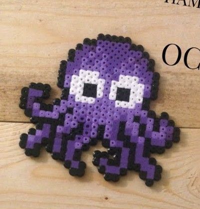 Squid Perler Beads, Perler Bead Patterns Octopus, Manta Ray Perler Beads, Perler Beads Octopus, Perler Octopus, Sea Animal Perler Beads, Jellyfish Perler Bead Patterns, Octopus Pixel Art, Bead Octopus