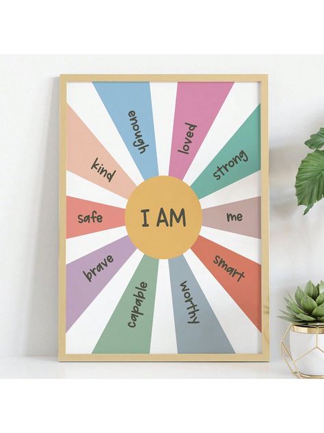 1pc I Am...  Poster, Positive Affirmations, Office Decor, School Counselor Resources, Psychology Gift, Therapist Wall Art , Canvas Posters For Living Room Multicolor Simple   Canvas Letter Hanging Painting   Home Decor, size features are:Bust: ,Length: ,Sleeve Length: Cute Therapist Office, Psychology Room Design, Elementary Counselor Office Decor, Elementary School Counselor Office Decor, Psychology Office Design, Elementary School Counselor Office, Therapist Office Design, Am Poster, Office Decor School