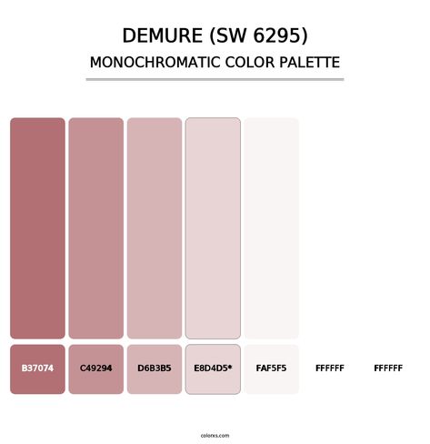 Demure (SW 6295) - Monochromatic Color Palette Color Pallets Monochromatic, Monotone Colour Palette, Color Palette Monochromatic, Pink Monochrome Color Palette, Colour Palette Monochrome, Purple Monochrome Color Palette, Monochromatic Color Palette, Opposite Colors, Monochromatic Palette