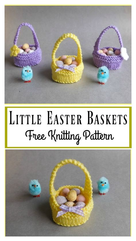 Sweet Little Easter Baskets Free Knitting Pattern Knitted Easter Crafts, Easter Basket Pattern, Bunny Knitting Pattern, Knitted Toys Free Patterns, Little Cotton Rabbits, Boyfriend Crafts, Animal Knitting Patterns, Knit Basket, Knitting Patterns Toys