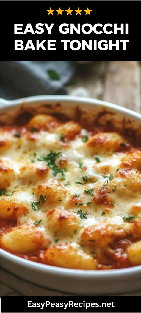 Craving a warm and comforting dish? Try this hearty Gnocchi and Tomato Bake that's perfect for cozy nights in! With its gooey melted cheese, tender gnocchi, and flavorful tomato sauce, this bake is not only delicious but also incredibly easy to make. Dive into hearty Italian flavors and a one-pan wonder that's sure to impress your family and friends. Ready in no time, it’s an ideal go-to recipe for busy evenings or whenever you're in need of comfort food. Don't miss out on making this tasty dish that everyone will love! Easy But Impressive Dinner, Meals That Are A Warm Hug, Oven Baked Gnocchi, Baked Tomato Recipes, Gnocchi Sauce, Tomato Bake, Gnocchi Bake, Italian Gnocchi, Gnocchi Dishes