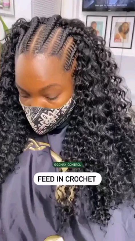 Half Braids Half Crochet, Scalp Braids With Weave, Cute Stitch Braids, Half Braids, Weave Hairstyles Braided, Braided Hairdo, Feed In Braids Hairstyles, Braided Cornrow Hairstyles, Braids Hairstyles Pictures