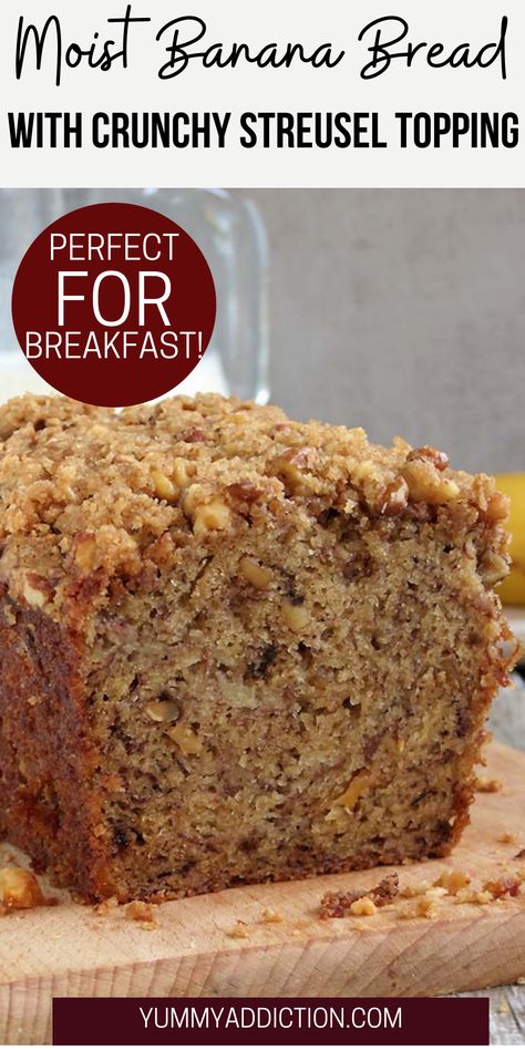 Banana Nut Bread Recipe With Crumble Topping, Banana Bread Recipe With Cinnamon Crunch, Banana Bread Crunch Topping, Cinnamon Walnut Banana Bread, Banana Bread With Crunchy Topping, Cinnamon Strudel Banana Bread, Strussel Banana Bread, Moist Banana Bread With Streusel Topping, Crumble Topping For Banana Bread