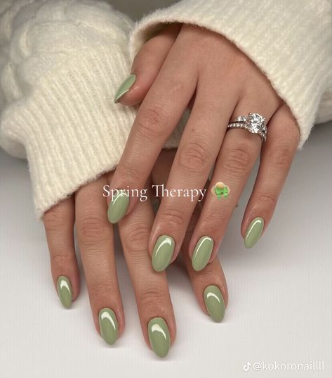 Green Donut Glaze Nails, Green Nails Simple Design, Fall Green Nails 2024, Pearly Green Nails, Matcha Nail Color, Pistachio Green Nails, Matcha Green Nails, March Nails Ideas, Acrylic Nails Almond Shape