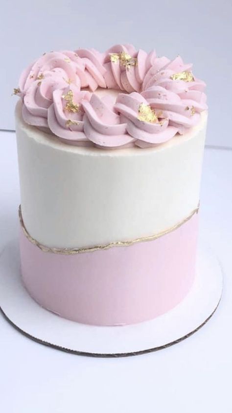 Pink And White Buttercream Cake, Pink Birthday Cake Ideas For Women, Pink And White Cake Ideas, Girl Birthday Cakes Teenage, Pink White Gold Cake, Elegant Baby Shower Cakes, Simple Pink Cake, Buttercream Cake Designs, Fondant Cake Designs